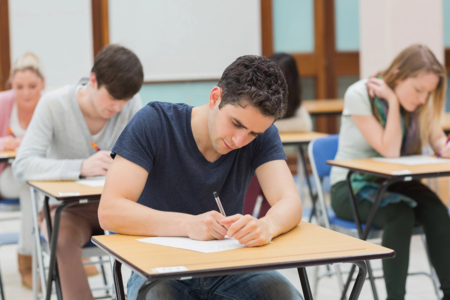 Students taking a test in a classroom in Dayton